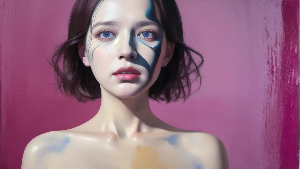 Android Beauty, Powerful paintings inspired by Francis Bacon, Ultra-realistic surrealism, Hyperrealism, fear, art, hyper real painting, Realistic illustration painting, カラフルなHyperrealism, Hyper-realistic digital art