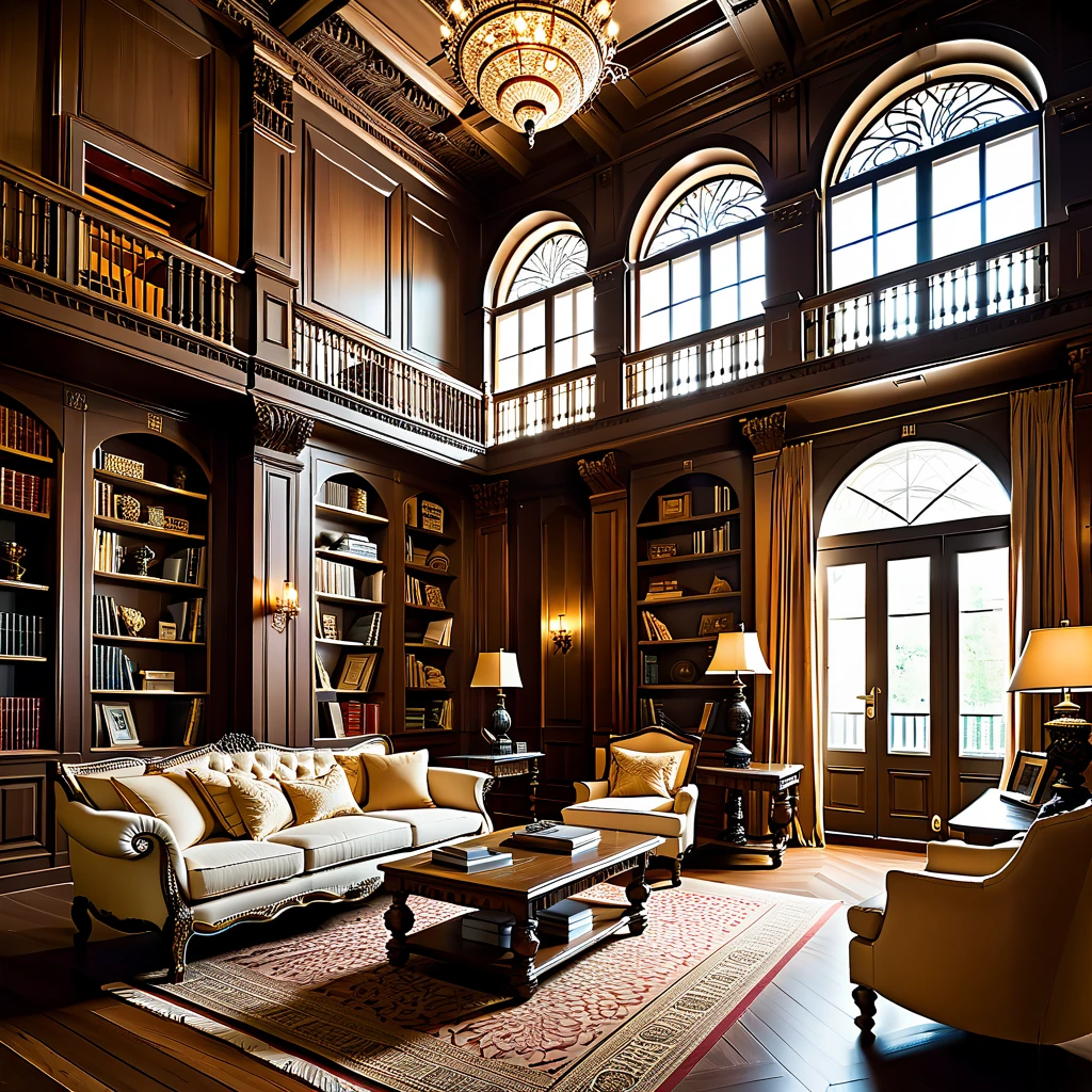 (masterpiece, top quality, best quality),(ultra-detailed, absolutely resolution),((16k, high res)),
BREAK {grand and beautiful library. The library should feature towering bookshelves filled with an extensive collection of books, intricate wooden carvings, and ornate architectural details. Include elements such as elegant chandeliers hanging from a high, vaulted ceiling, large arched windows letting in soft natural light, and plush reading areas with comfortable chairs and tables. Use warm, ambient lighting to enhance the rich textures of the wood and the golden hues of the decor. The overall atmosphere should be awe-inspiring and serene, capturing the grandeur and beauty of a majestic library}
BREAK { (produces images with information more than 40 million pixels with cinematic-like detailed textures shot on a Sony SLR).}