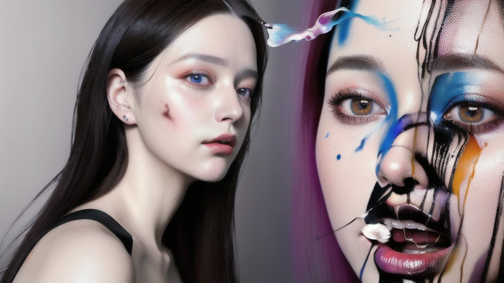 Android Beauty, Powerful paintings inspired by Francis Bacon, Ultra-realistic surrealism, Hyperrealism, fear, art, hyper real painting, Realistic illustration painting, カラフルなHyperrealism, Hyper-realistic digital art