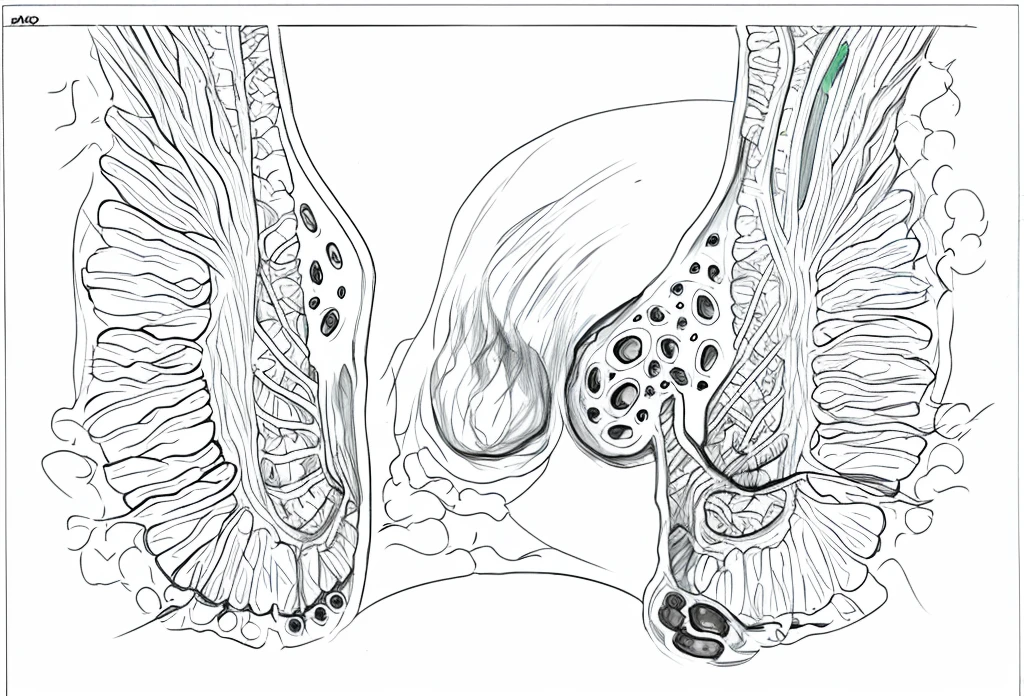 Rectum and hemorrhoid, line drawing, ultra HD, 4K
