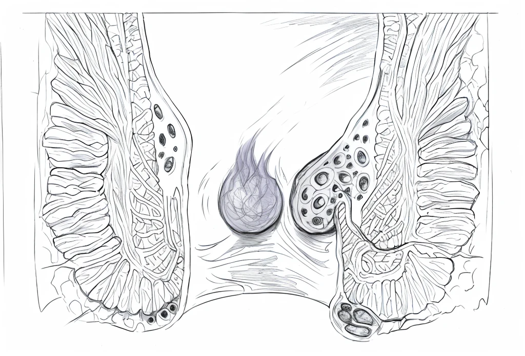 Rectum and hemorrhoid, line drawing, ultra HD, 4K