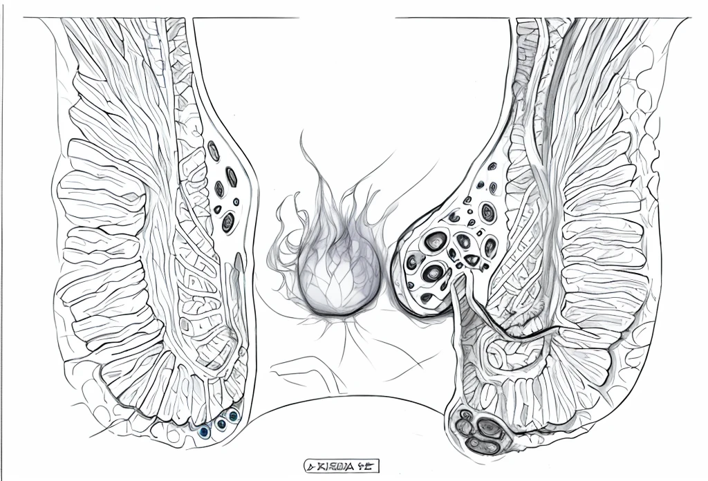 Rectum and hemorrhoid, line drawing, ultra HD, 4K