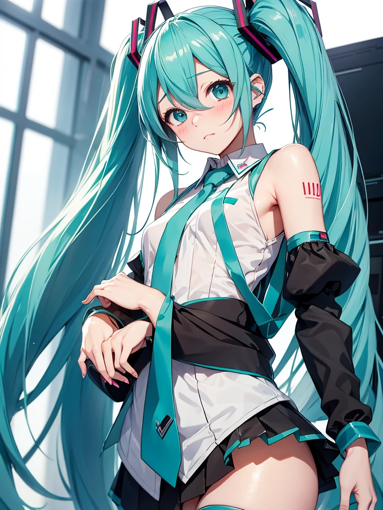 hatsune miku, very cute, very embarrassed