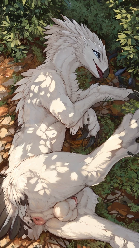(best quality,highres,masterpiece:1.2),ultra-detailed,(realistic:1.37),explicit furry artwork by qwertydragon,(feral),(dromaeosaur),(thick sheath),(large tail),(balls),(solo),(wingless) (equine penis) (big balls) (big puffy anus) (white body) (white feathers) (anus focus) (cute chibi) (soft) (very detailed textured anus) (grotesque anus) (laying on side presenting balls, penis,) (by zackary911) (by raptoral) (by plattyneko) (by hioshiru)