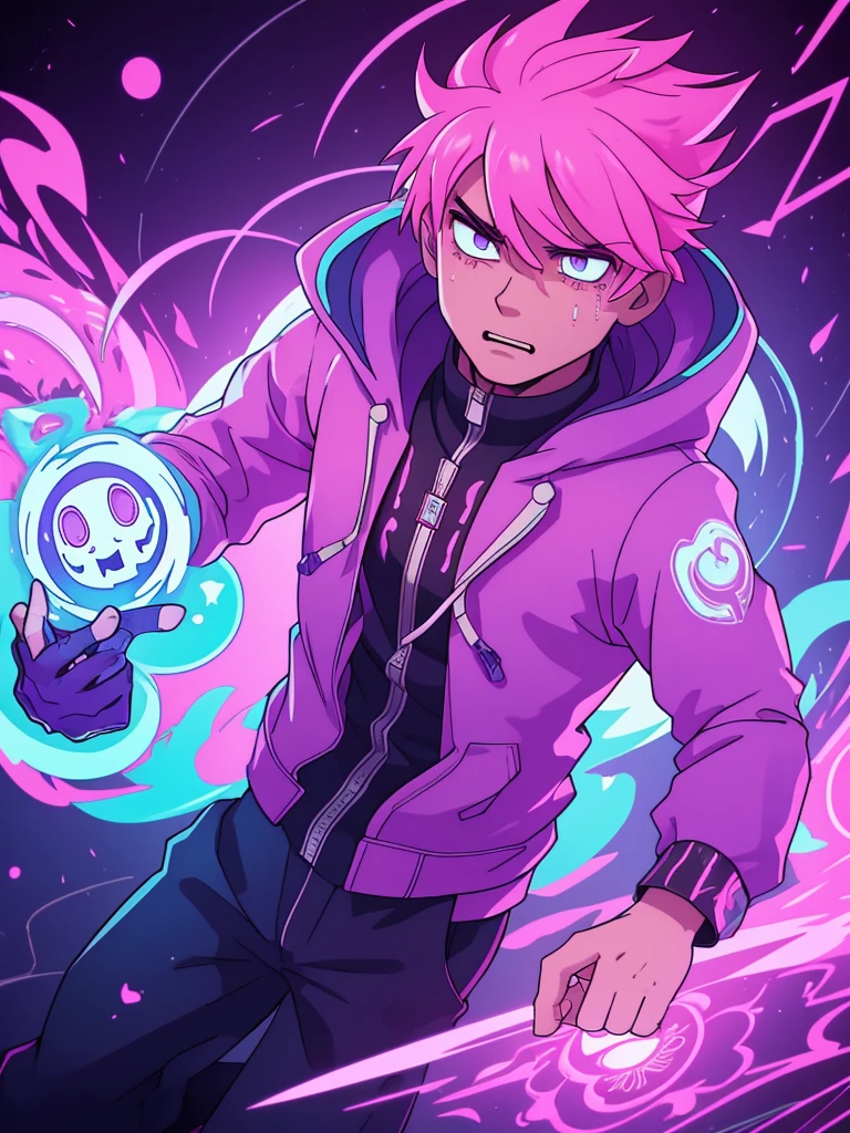 A panthasm gohst MALE and vibrant cartoon render crafted in of pink, exuding a and tecnology atmosphereon. Glitch effect,The lettering is adorned with drops carved face of a crying ghost scary with representation in drops, and charming details like a small distortion and broken add an hacker touch.Binary background hacker in purple and grand depth of the field image make it visually mesmerizing, as if transporting the viewer into a magical world.Vibrant, cinematic, cartoon render male ghost