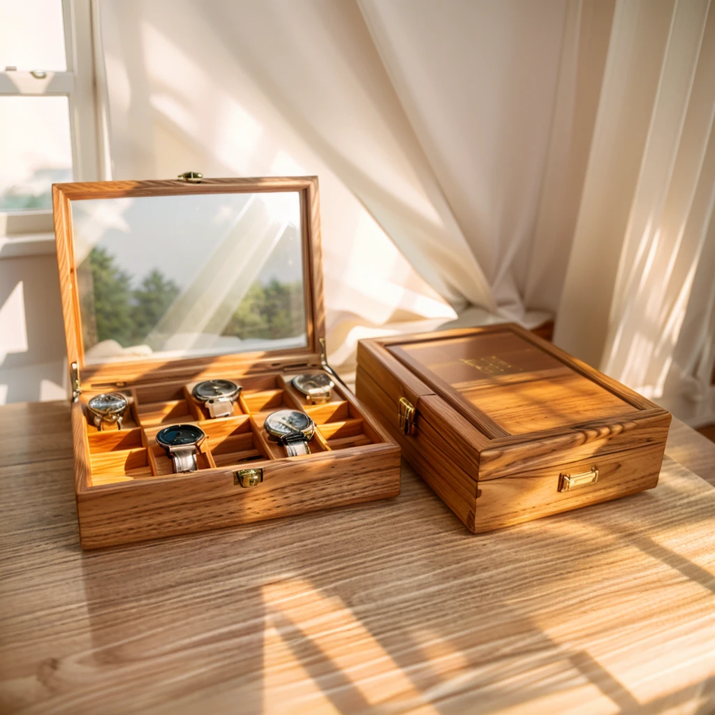 In this cozy room,A ray of sunlight shone on the table through the half-drawn curtains,Let the wood grain on the watch storage case shine with a faint sheen。There is a calm and serene atmosphere in the surrounding air。Several still lifes hang on the walls of the room,It adds a touch of elegance to the space。And on the other side of the room,A half-open window lets the breeze blow in,The pages on the small desk by the window flipped in the wind,This quiet scene gives a sense of tranquility and comfort。