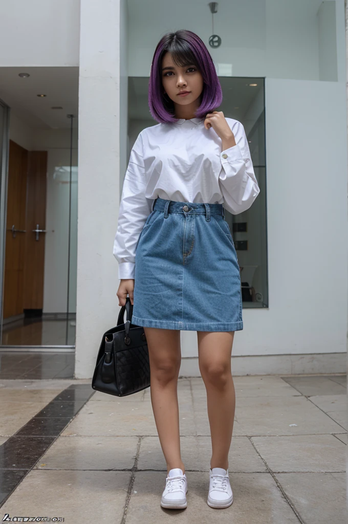 Wanita cantik 3d rambut ungu full body