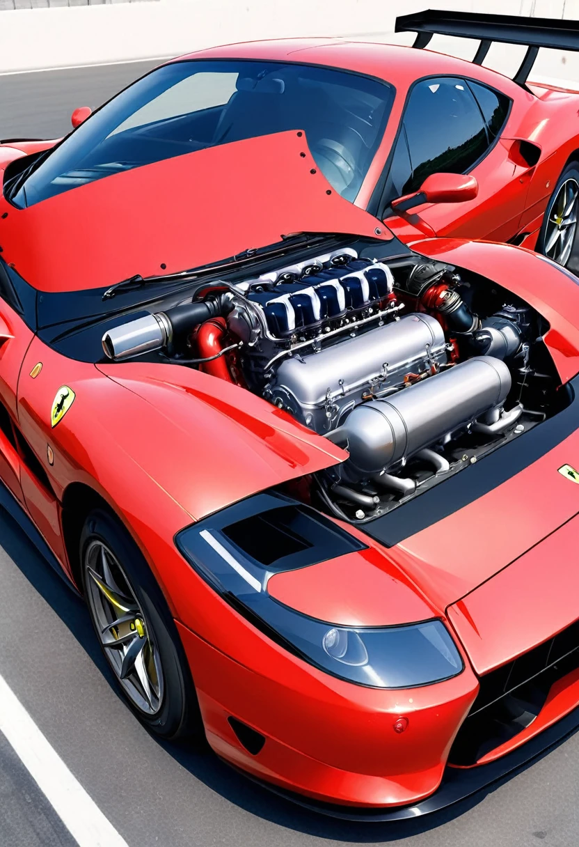 a ferrari with the engine with the arm out 