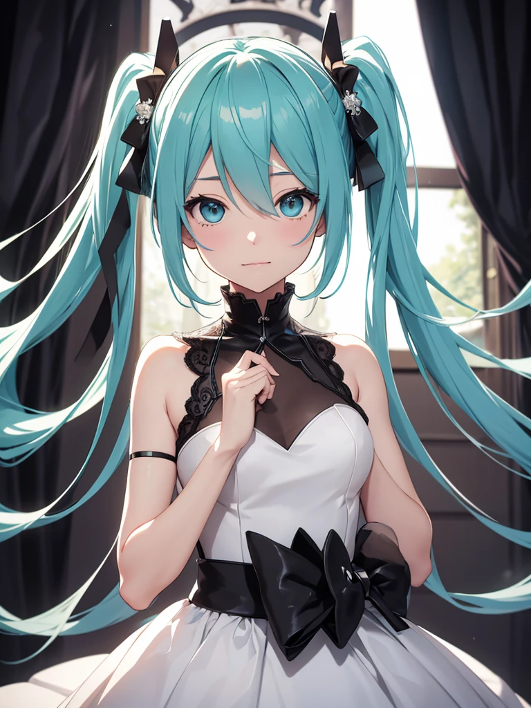 hatsune miku, black pijama, cat ears, smiling, big tits