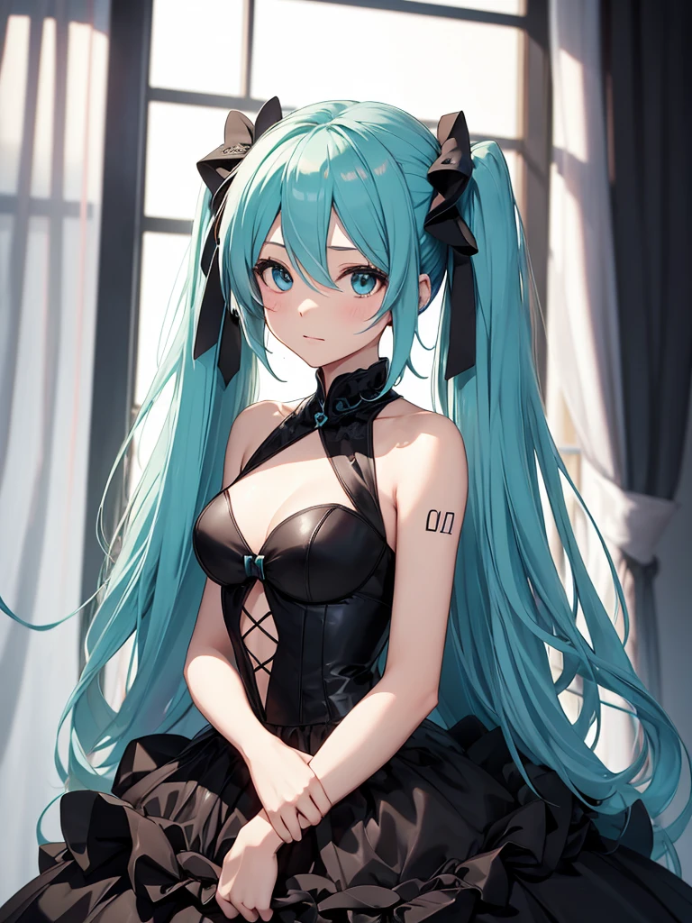 hatsune miku, black color wedding dress