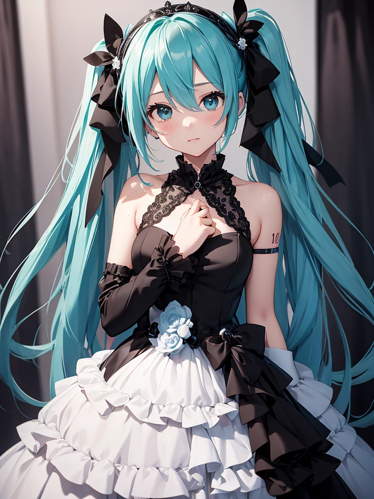 hatsune miku, black color wedding dress, very cute, very shame