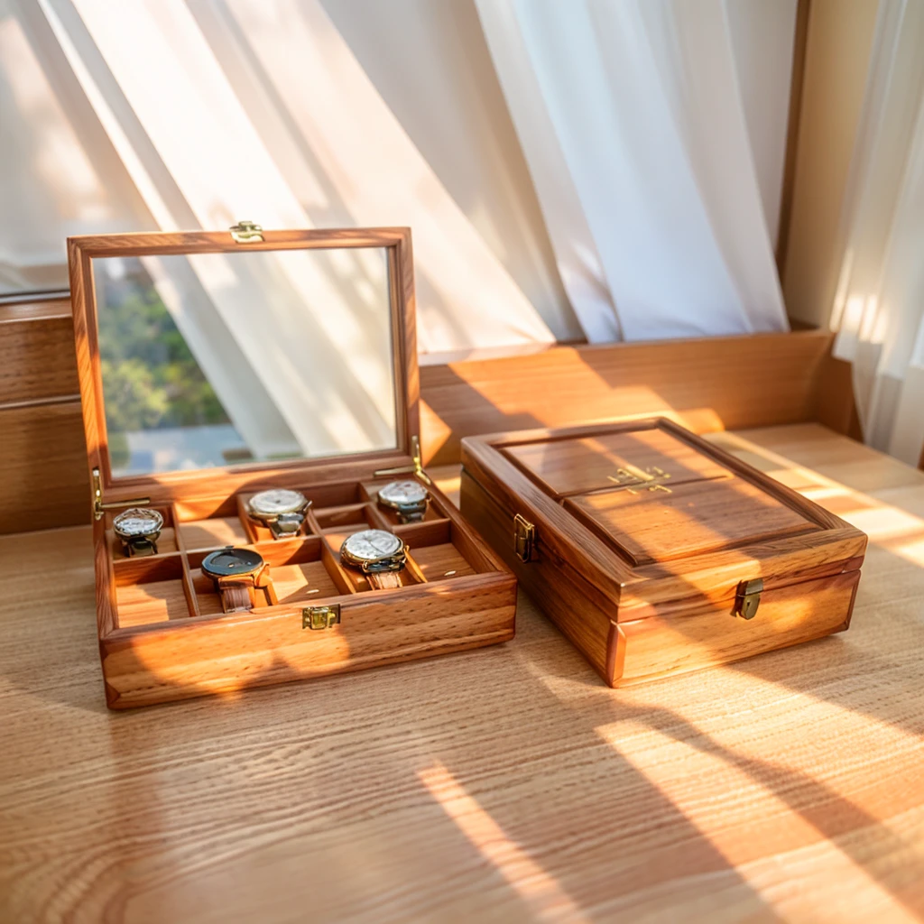 In this cozy room,A ray of sunlight shone on the table through the half-drawn curtains,Let the wood grain on the watch storage case shine with a faint sheen。There is a calm and serene atmosphere in the surrounding air。Several still lifes hang on the walls of the room,It adds a touch of elegance to the space。And on the other side of the room,A half-open window lets the breeze blow in,The pages on the small desk by the window flipped in the wind,This quiet scene gives a sense of tranquility and comfort。