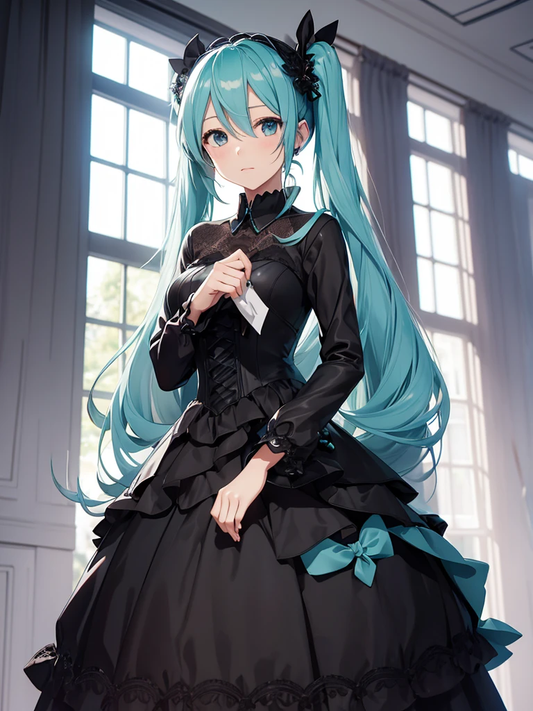 hatsune miku, black color wedding dress, very shame