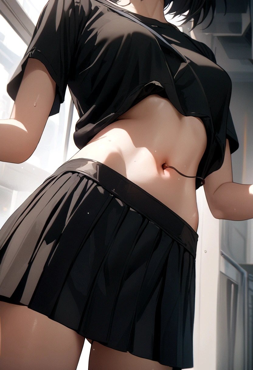 1girl. Japanese petit. Smile. (masterpiece). (best quality). (insanely detailed). Nude. nsfw. Slit Pussy. Close up Mons pubis. Flat chest. Upright standing posture. from below.