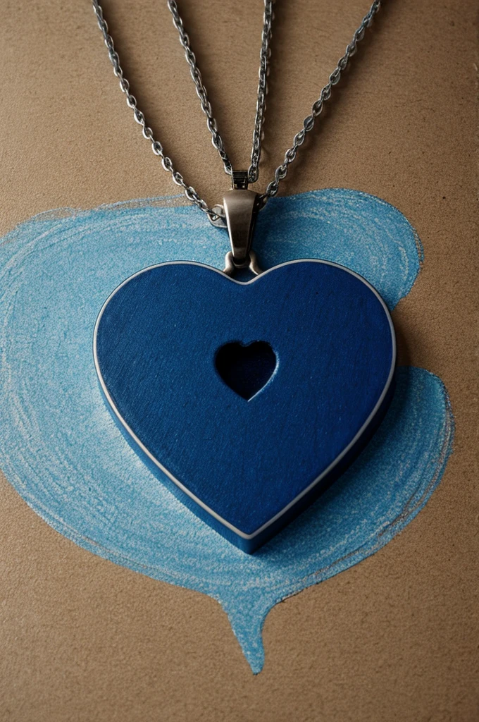 A guitar, a blue heart shaped necklace, a paintbrush with its painting and empty photograph 