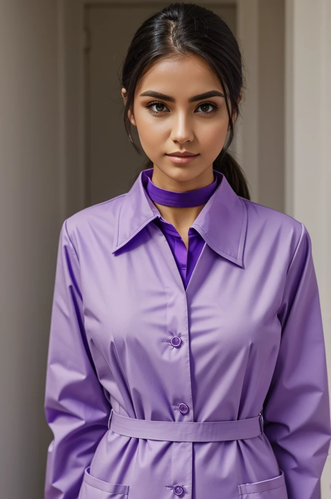 Light purple medical uniform with dark purple collar that stands out