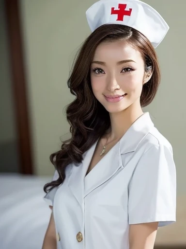 1 Girl,(Wearing white nurse clothes:1.2),(RAW Photos, Highest quality), (Realistic, photo-Realistic:1.4), masterpiece, Very delicate and beautiful, Very detailed, 2k wallpaper, wonderful, finely, Very detailed CG unity 8k wallpaper, Very detailedな, High resolution, Soft Light, Beautiful detailed girl, Very detailed eyes and face, Beautiful and detailed nose, finely beautiful eyes, nurse, Perfect Anatomy, Black Hair, Upstyle, nurse uniform, ((nurse cap)), Long skirt, nurse, White costume, thin, hospital, clear, White Uniform, hospital room, Neck auscultation,Close your face,Upper Body Shot