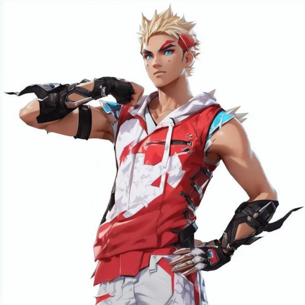 a close-up of a person wearing a red shirt and gloves, as a character in Tekken, sakimichan frank franzzeta, as a fortnite character, fortnite character, fighting game character, videogame character, a skin, from ncsoft, spiky skin, jett from valorant, 3D rendering of Jerma 9 8 5, Sakimichan