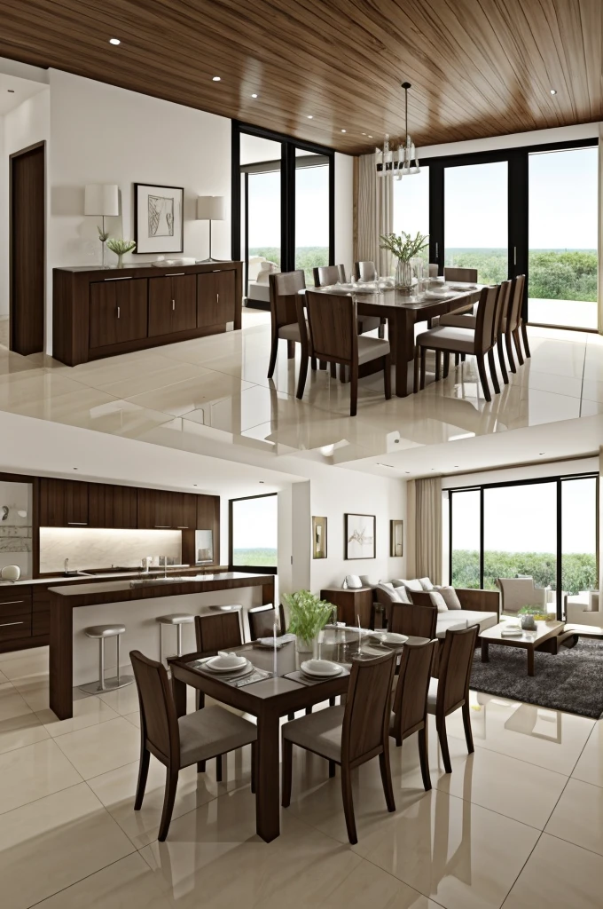 Based on Figure 1, produce a set of dining tables with a design that fits the limited area of the house by using sketching and rendering.