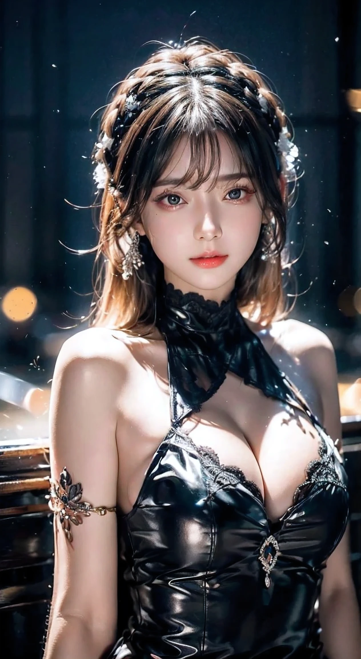 highres,4k,HDR,1girl,photorealistic,realistic,sweat skin,thin face,yangmi,heavy makeup,standing,(((half body))),medium breasts,earing,cinematic lighting,warm color tone,detailed jewelry,elegant pose,intricate dress,beautifully detailed eyes,beautifully detailed lips,extremely detailed face and skin, IndoGirl