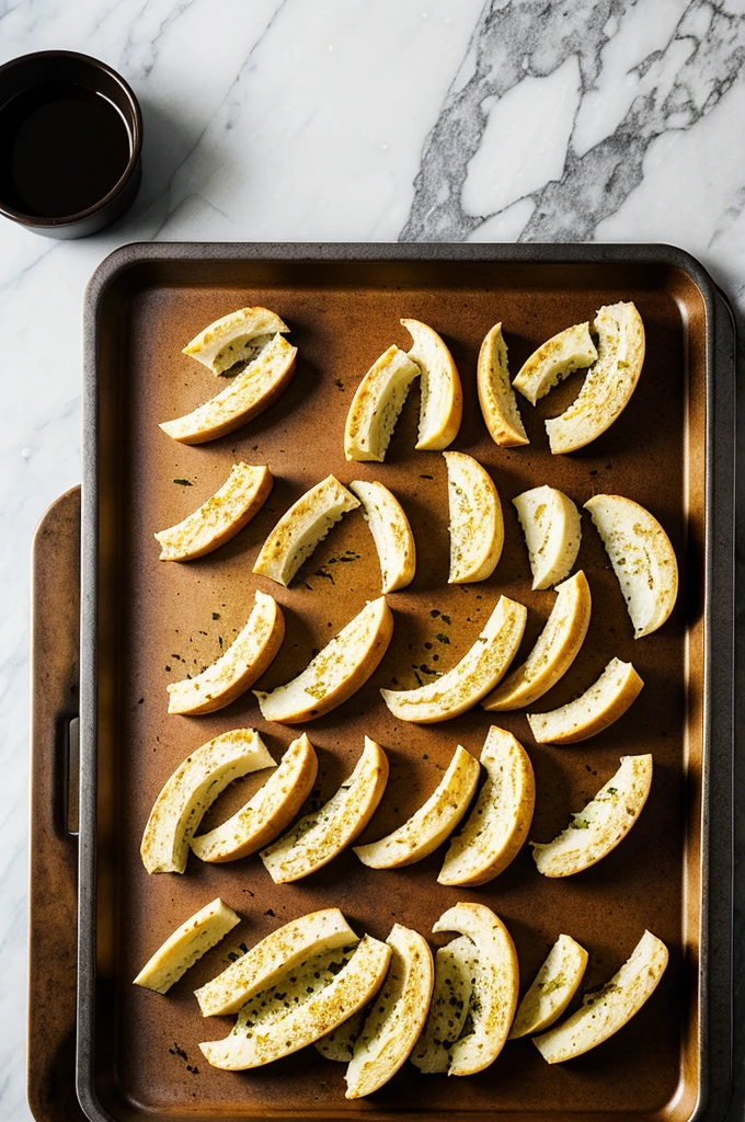 Lines of cooking on a tray