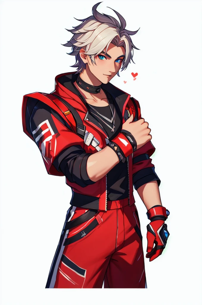 a close-up of a person wearing a red and white outfit, as a personagin fortnite, as a character in Tekken, personagin fortnite, sakimichan frank franzzeta, pele fortnite, a skin, cai xukun, fighting game character, videogame character, xqc, jett from valorant, Sakimichan, in fortnite, spiky skin