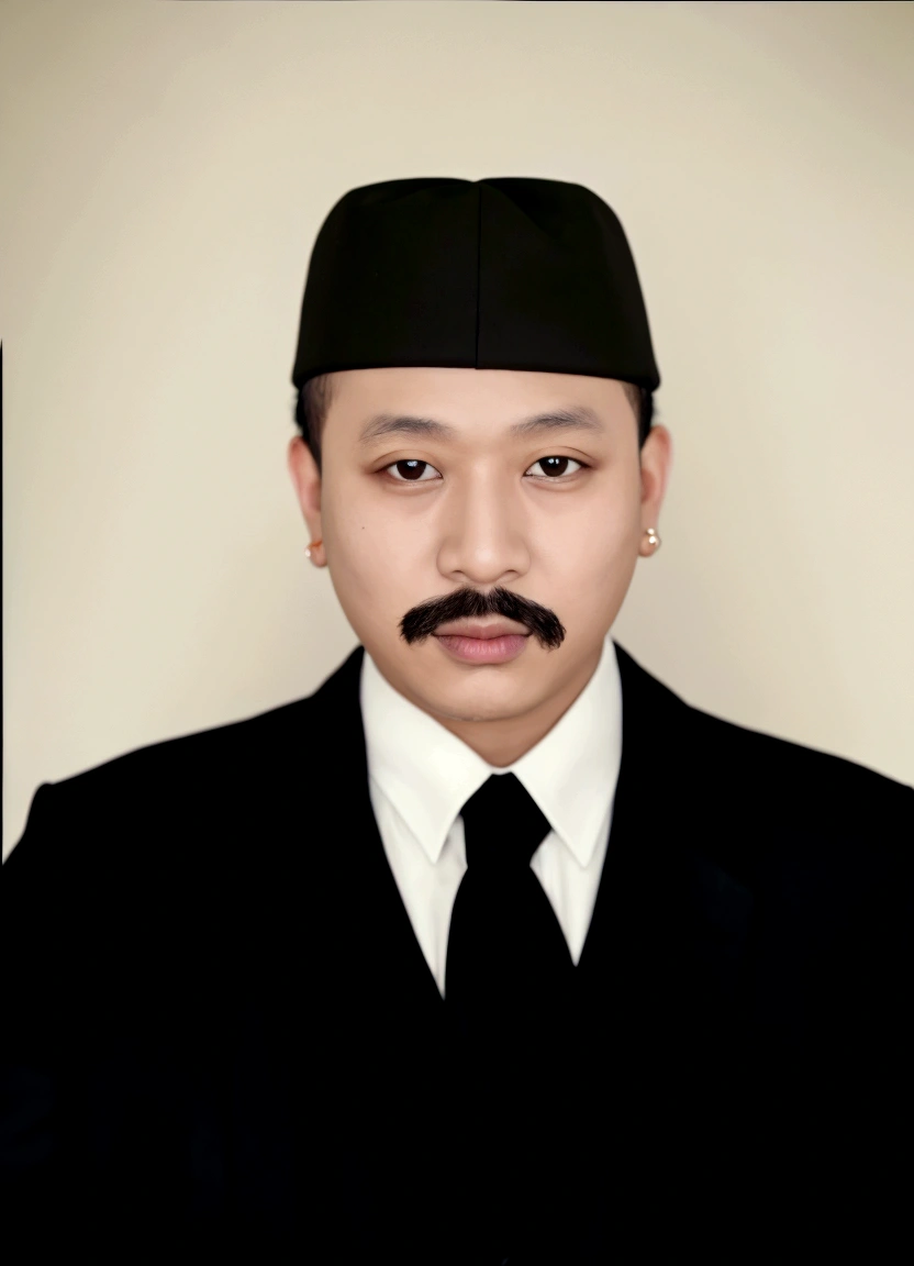 there is a man in a black suit and a black hat, raden saleh, inspired by Basuki Abdullah, khyzyl saleem, inspired by I Ketut Soki, digital art but photo, ash thorp khyzyl saleem, color portrait, mansik yang, potrait, inspired by Li Tiefu, full protrait