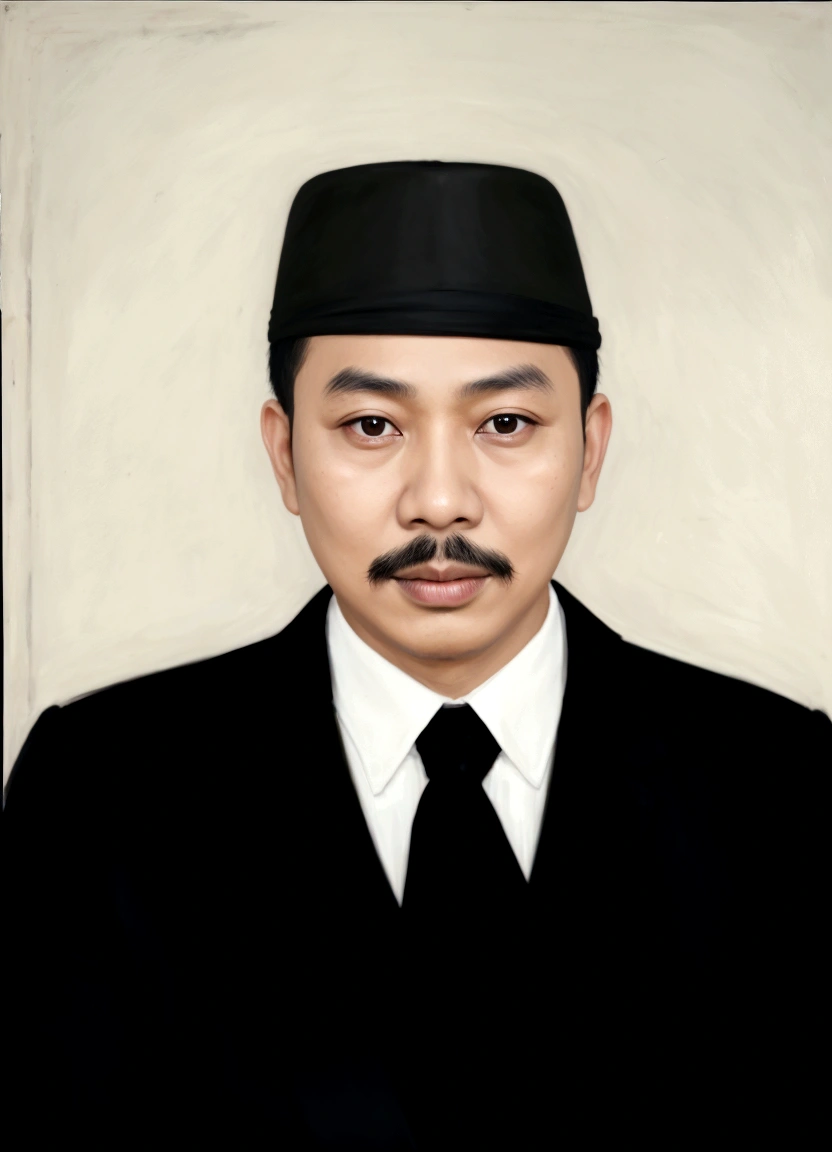 there is a man in a black suit and a black hat, raden saleh, inspired by Basuki Abdullah, khyzyl saleem, inspired by I Ketut Soki, digital art but photo, ash thorp khyzyl saleem, color portrait, mansik yang, potrait, inspired by Li Tiefu, full protrait