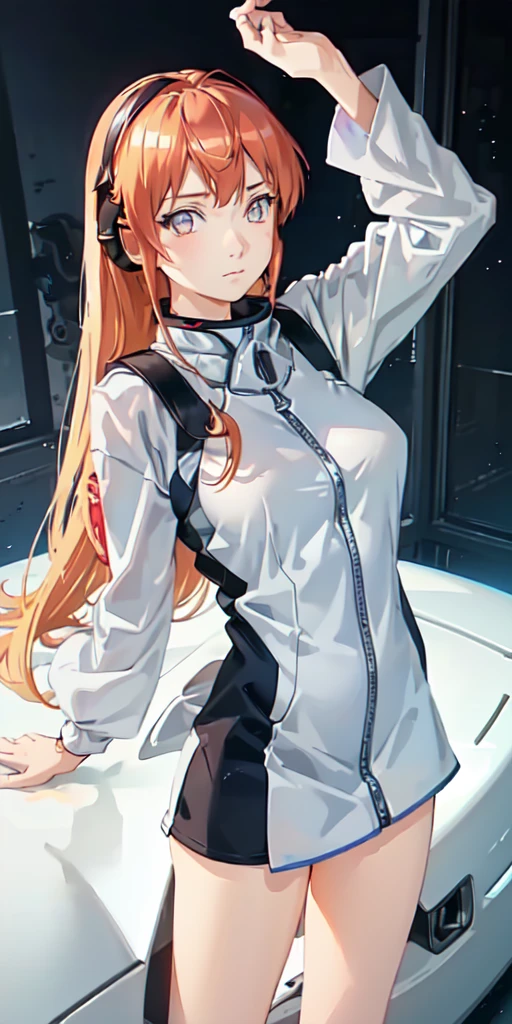 (Overhead view),dynamic angle,ultra-detailed, illustration, close-up, straight on, 1girl, 
 ((souryuu asuka langley, interface headset, red bodysuit:1.4, blonde)),Her eyes shone like dreamy stars,(glowing eyes:1.233),(beautiful and detailed eyes:1.1),(expressionless,closed mouth),(standing), 
(mechanic room with toolsand spaceship windowin a white SPACESHIP),
(night:1.2),dreamy, [[delicate fingers and hands:0.55]::0.85],(detail fingers),