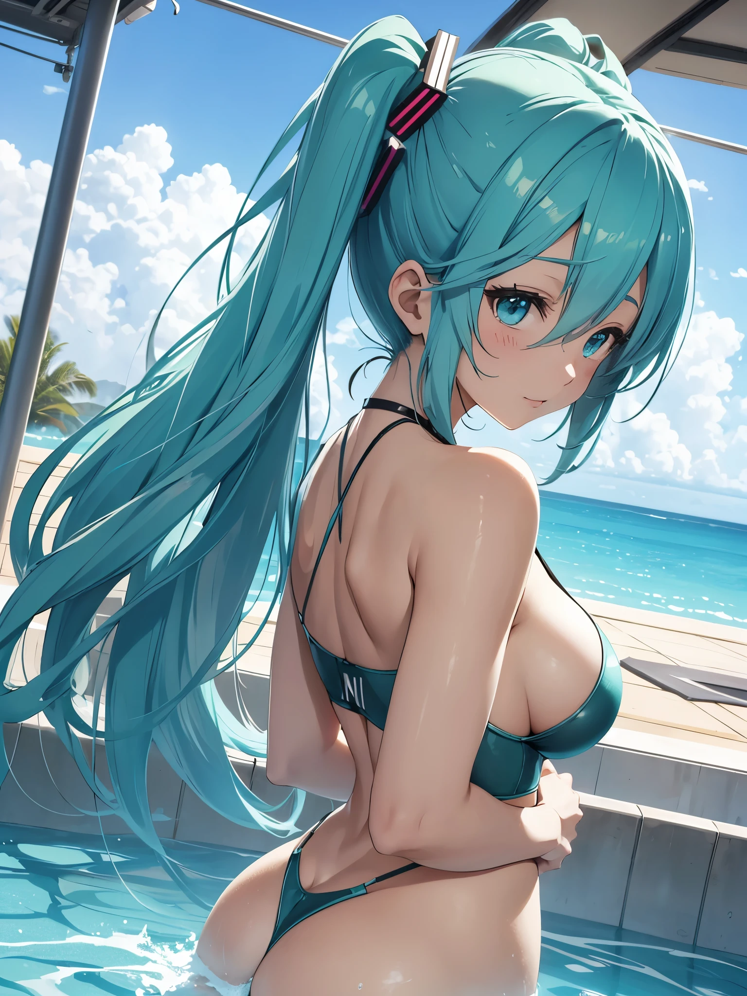Hot hatsune miku, getting out of the pool, big , big