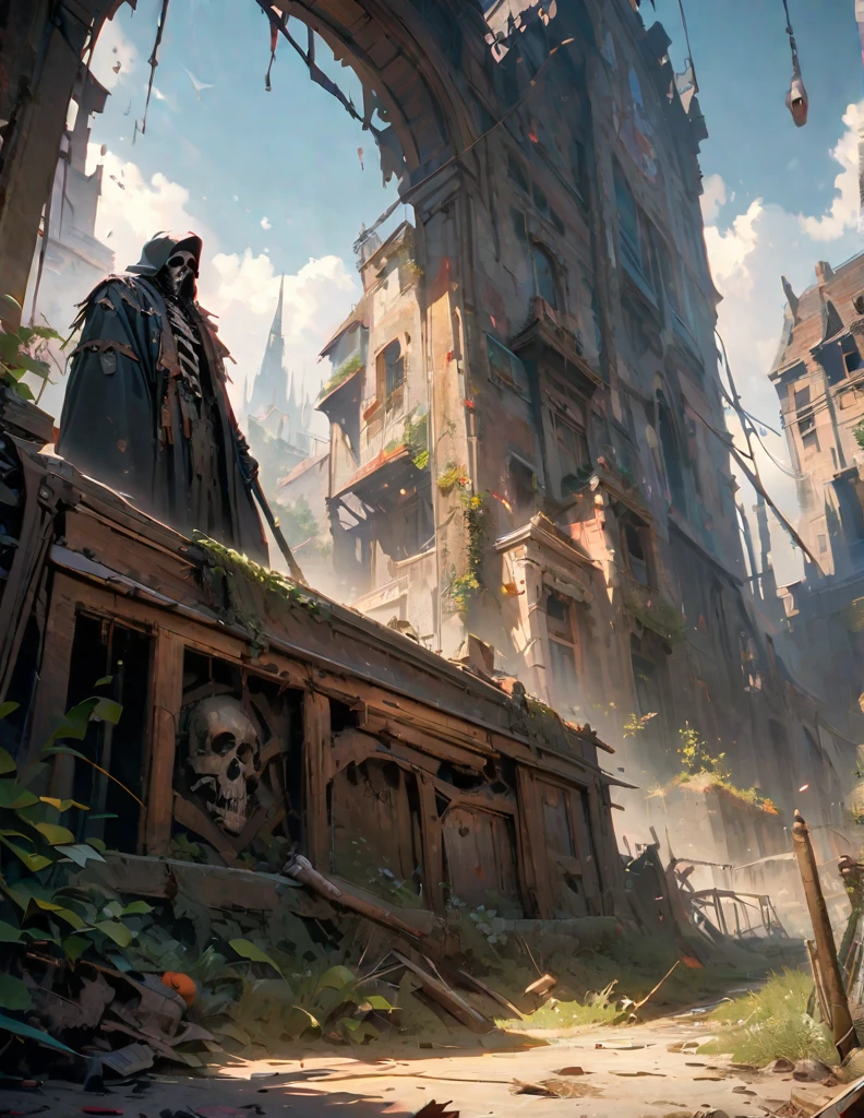 quality(8k wallpaper of extremely detailed CG unit, ​masterpiece, hight resolution, top-quality, top-quality ,hyper realisitic, digitial painting,increase the resolution,RAW photos，best qualtiy,highly detailed,the wallpaper),BREAK,8K, reaper, skeletons on ground, horror look, 