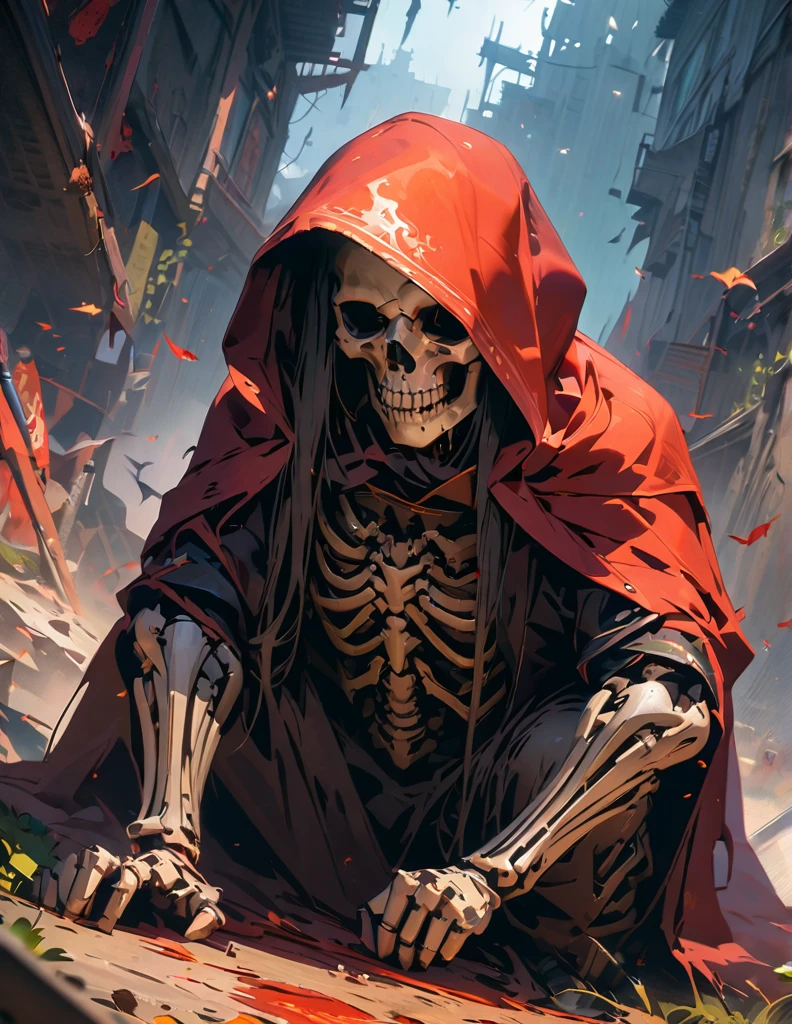 quality(8k wallpaper of extremely detailed CG unit, masterpiece, hight resolution, top-quality, top-quality ,hyper realisitic, digitial painting,increase the resolution,RAW photos,best qualtiy,highly detailed,the wallpaper),BREAK,8K, reaper, skeletons on ground, horror look,