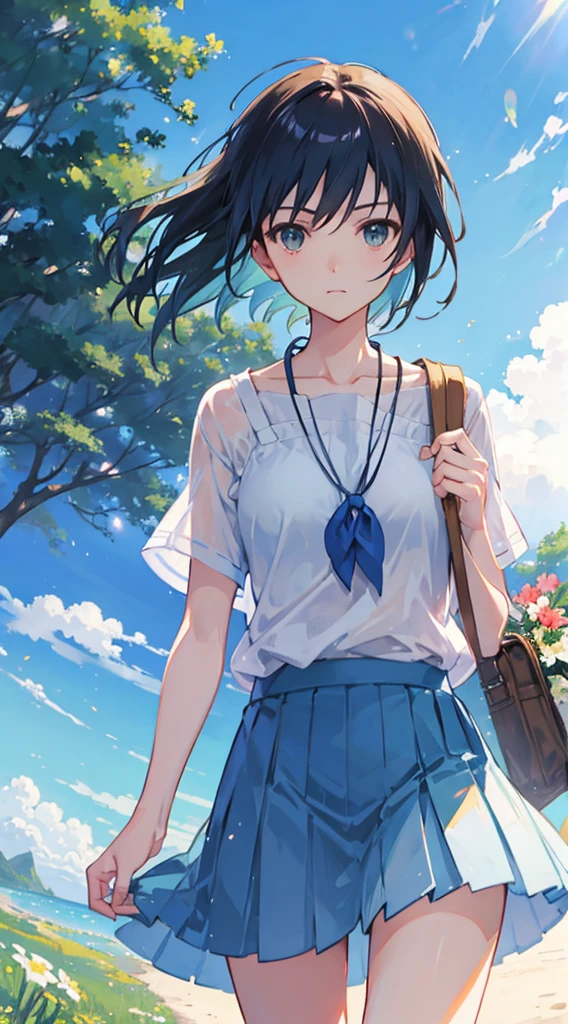 Summer, Makoto Shinkai's concept art, tumblr, magic realism, beautiful anime scenes, beautiful skies. by makoto shinkai, ( ( makoto shinkai ) ), anime background art, anime backgrounds, Makoto Shinkai's style, anime movie backgrounds, galaxy express, no humans. --v6
