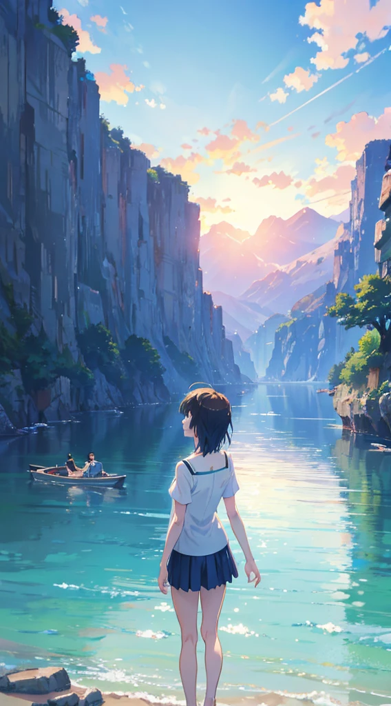 Summer, Makoto Shinkai's concept art, tumblr, magic realism, beautiful anime scenes, beautiful skies. by makoto shinkai, ( ( makoto shinkai ) ), anime background art, anime backgrounds, Makoto Shinkai's style, anime movie backgrounds, galaxy express, no humans. --v6