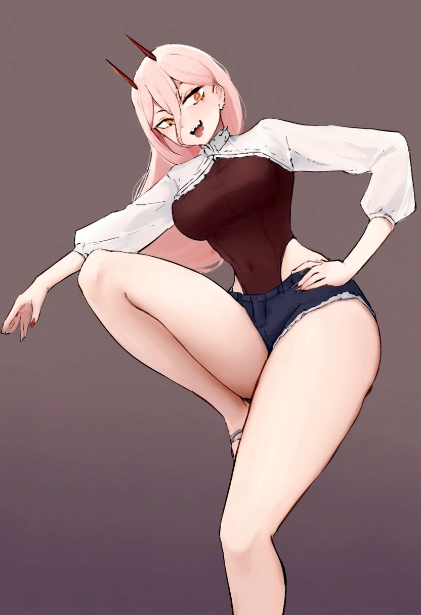 ((auta resolution,best qualityer)), 1 girl in town , with short shorts and long blouse, with a sexy look, and evil smile.