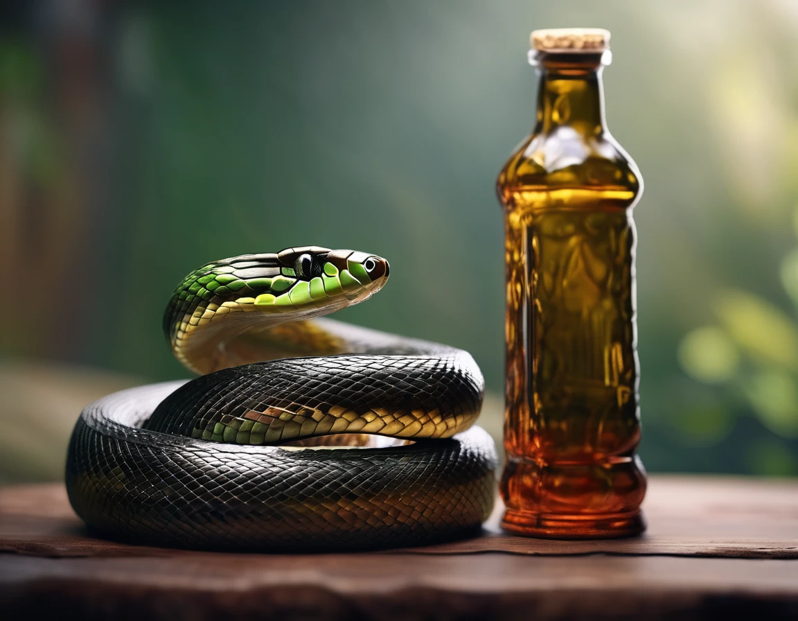A snake is wrapped around a bottle, 8K, HD, (intricate details), High detail photography