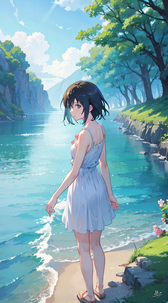 Summer, Makoto Shinkai&#39;s concept art, tumblr, magic realism, beautiful anime scenes, beautiful skies. by makoto shinkai, ( ( makoto shinkai ) ), anime background art, anime backgrounds, Makoto Shinkai&#39;s style, anime movie backgrounds, galaxy express, no humans. --v6