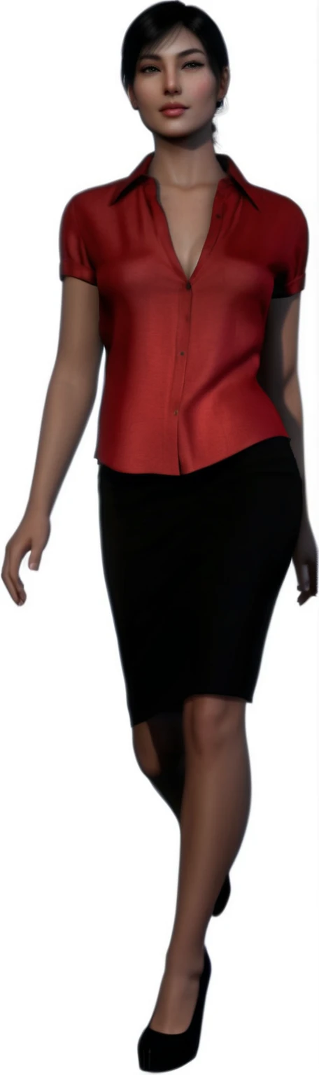 arafa woman in red shirt and black skirt walking, Full-body close-up, high resolution details, close-up of the upper body, detailled image, close-up of the upper body, black and red silk clothes, female outfit, full body view, semi-realistic, semi-realistic, high resolution and detail, ingame image, modeled in poser