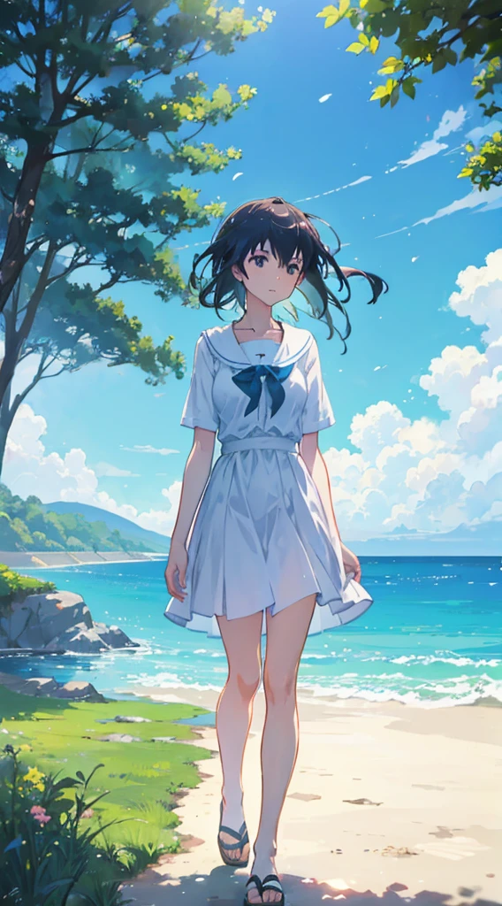 Summer, Makoto Shinkai's concept art, tumblr, magic realism, beautiful anime scenes, beautiful skies. by makoto shinkai, ( ( makoto shinkai ) ), anime background art, anime backgrounds, Makoto Shinkai's style, anime movie backgrounds, galaxy express, no humans. --v6