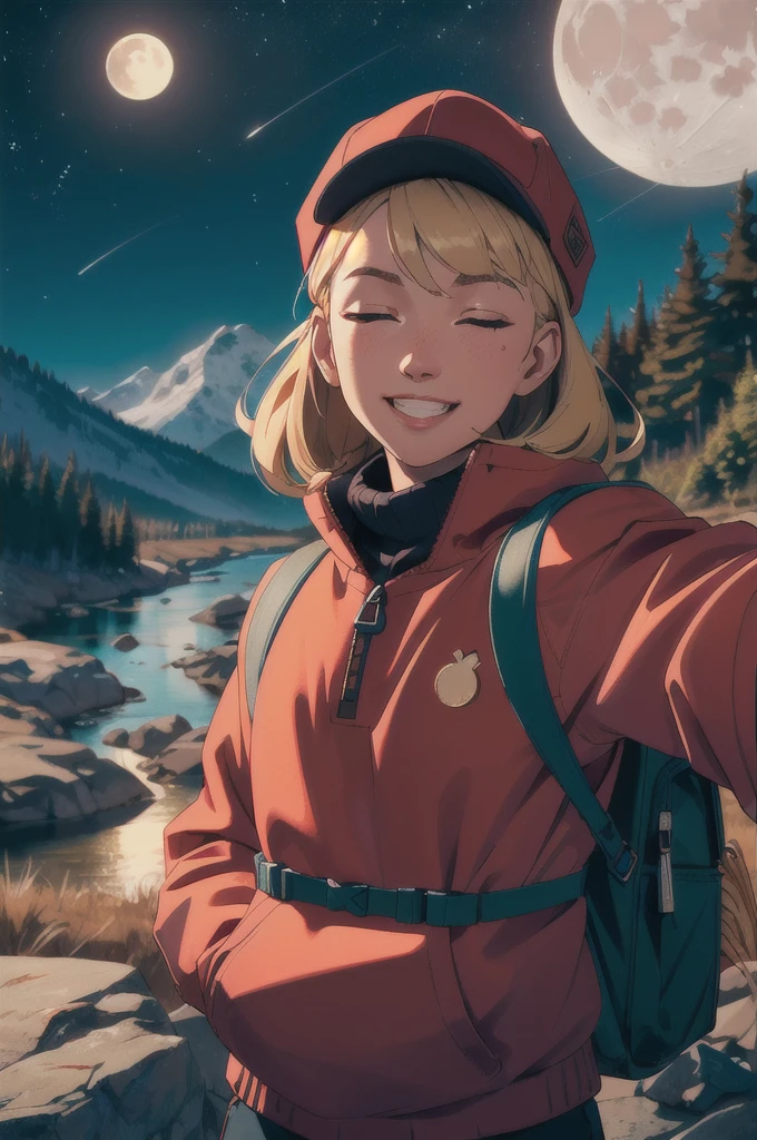 VeronicaCipher ((upper body selfie, happy)), masterpiece, best quality, ultra-detailed, solo, outdoors, (night), mountains, nature, (stars, moon) cheerful, happy, backpack, sleeping bag, camping stove, water bottle, mountain boots, gloves, sweater, hat, flashlight, forest, rocks, river, wood, smoke, shadows, contrast, clear sky, analog style (look at viewer:1.2) (skin texture) (film grain:1.3), (warm hue, warm tone) :1.2), close up, cinematic light, sidelighting, ultra high res, best shadow, RAW, upper body,  , wearing pullover
kodak vision 3,