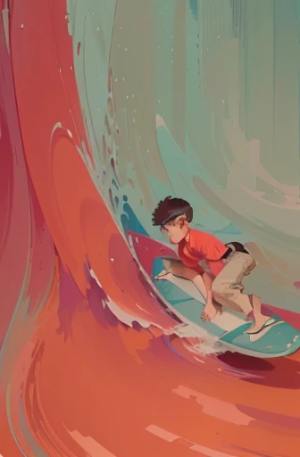 there is a drawing of a boy on a surfboard in the water, animation still, blurry and dreamy illustration, blurred and dreamy illustration, colored screentone, an expressive digital painting, color study, animation film still, keyframe illustration, animated still, speed painting, animated film still, inspired by Farel Dalrymple, digital drawing, fan art