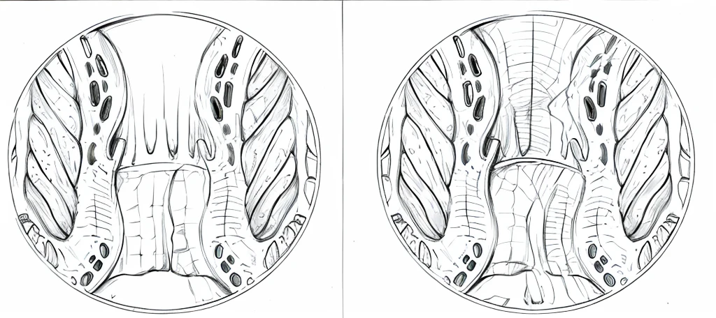 Acute and chronic anal fissure, line drawing, ultra HD, 4K