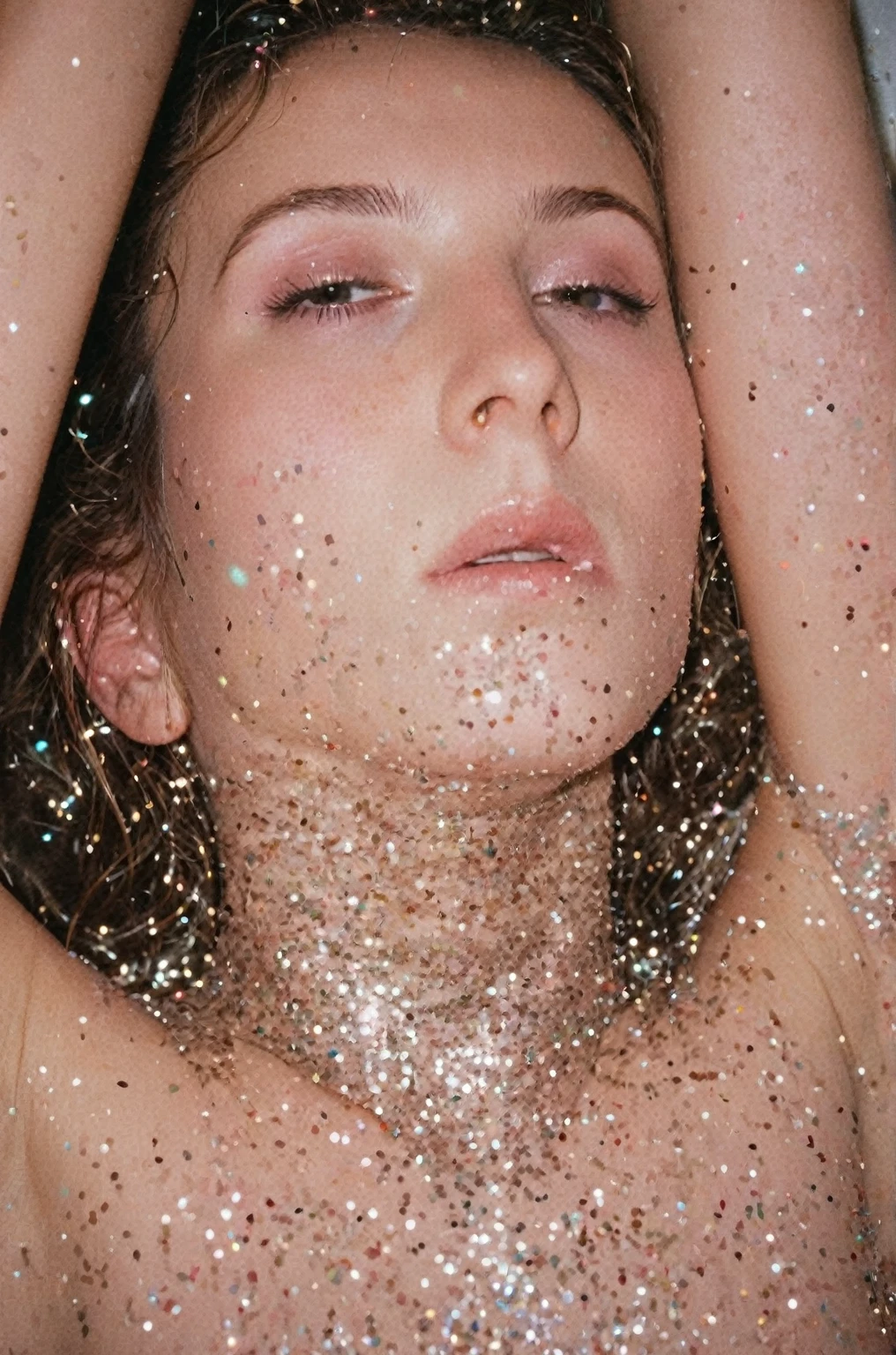 35mm, female portrait, glitter, masturbating