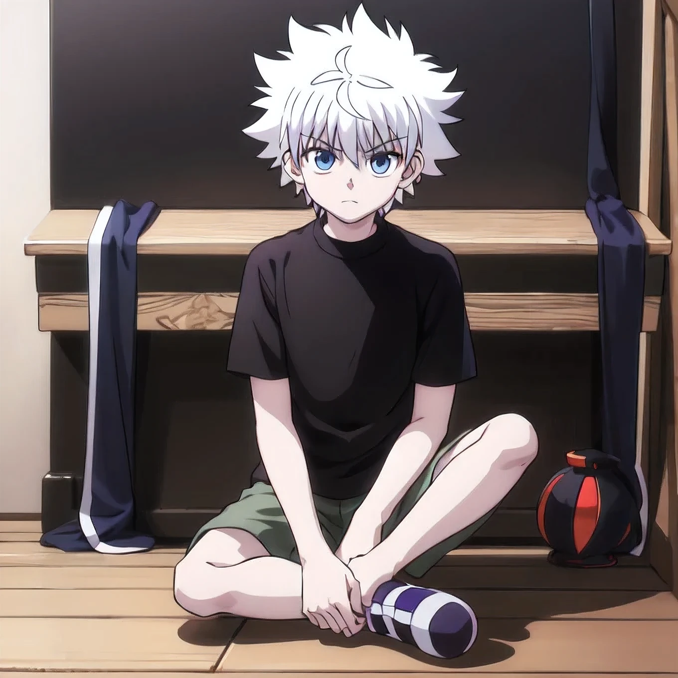 Killua Zoldik,1 boy,
black shirt,
full body,photorealistic,Real people,8k-32k ,Real photos