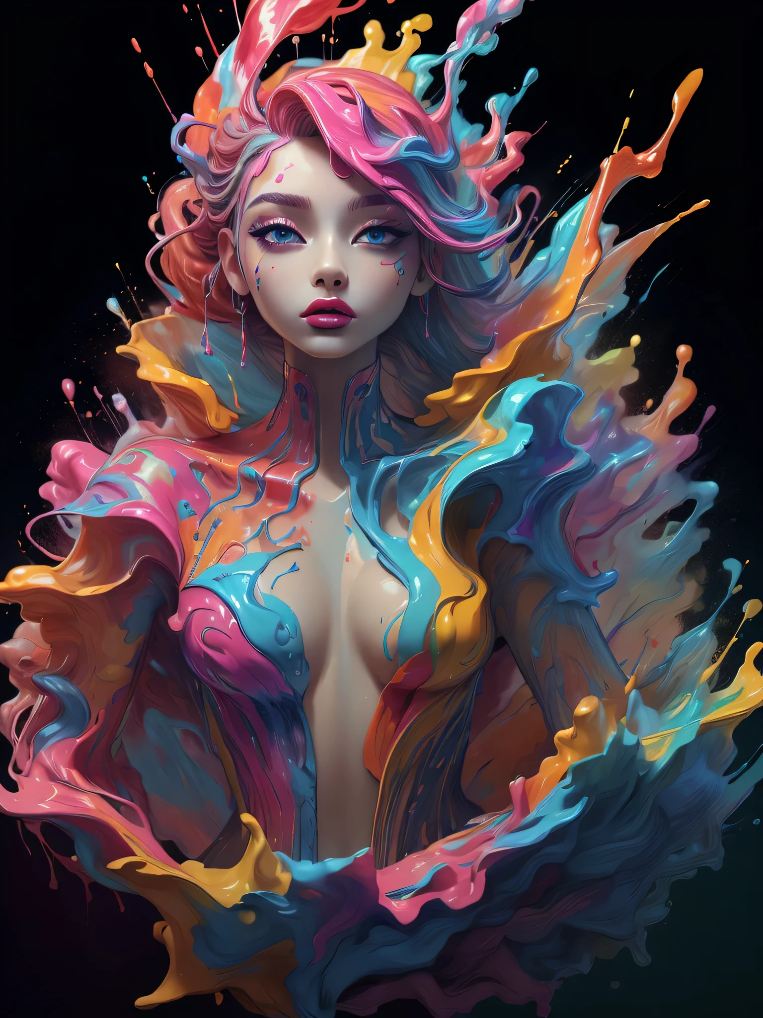 (masterpiece, top quality, best quality, official art, abstract aesthetic),solo,(1girl),(upper body|full body),a woman with colorful lipstick,psychedelic dripping colors,small breasts,best of behance,inspired by Alberto Seveso,smooth digital artwork,behance art,stunning digital art,beautiful acrylic fluid portrait,cgsociety saturated colors,photorealistic digital arts,trending digital art,surrealistic digital artwork,glossy digital painting,exquisite digital fashion photography,uhd,