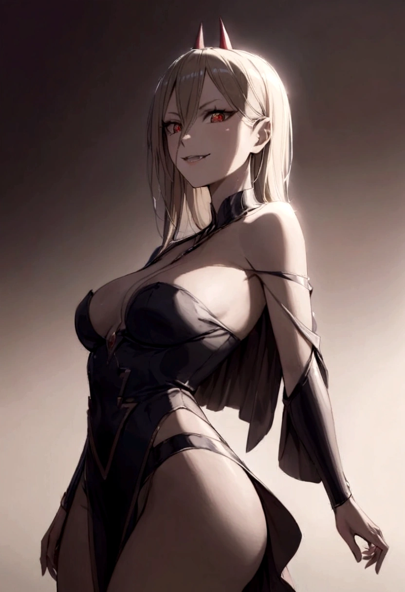 1 girl in town , with short shorts and long blouse, with a sexy look, and evil smile.