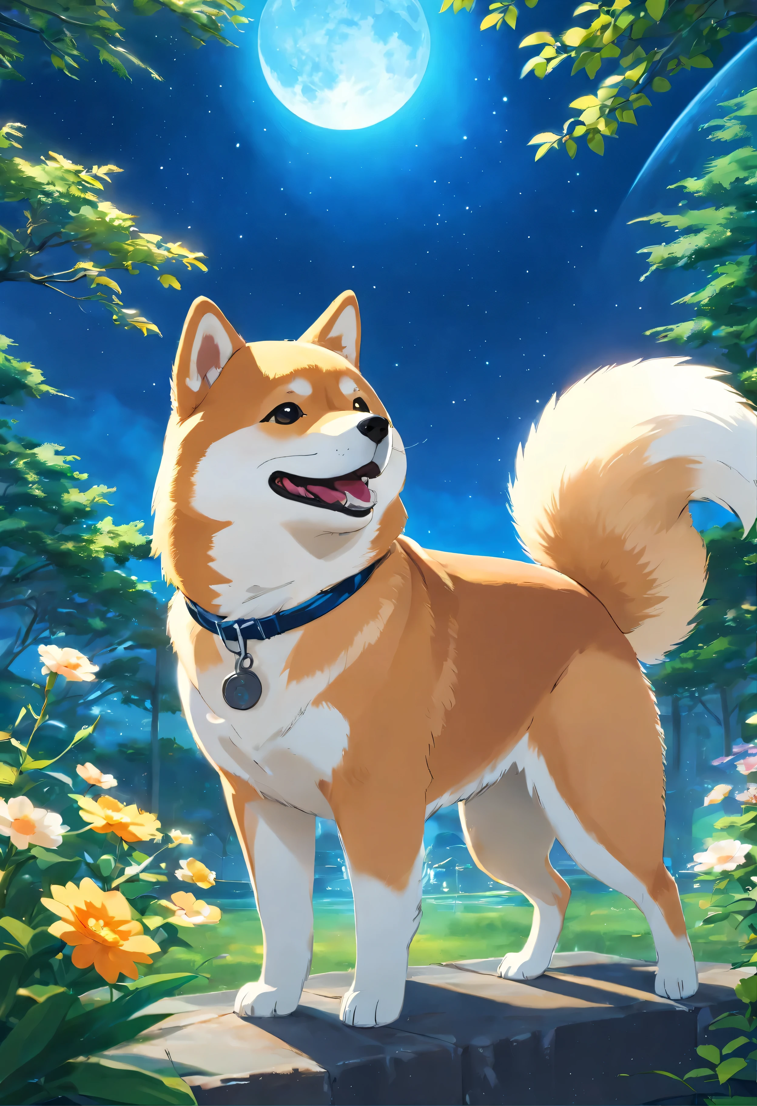 (best quality,4k,8k,highres,masterpiece:1.2),ultra-detailed,(realistic,photorealistic,photo-realistic:1.37),A masterpiece BLUE COLOR Shiba Inu with BITCOIN. IN SPACE,illustration,sharp focus,vibrant colors,lush garden background,studio lighting