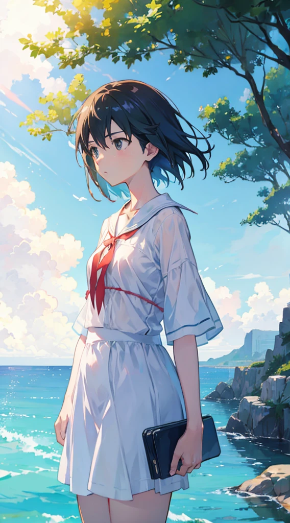 Summer, Makoto Shinkai's concept art, tumblr, magic realism, beautiful anime scenes, beautiful skies. by makoto shinkai, ( ( makoto shinkai ) ), anime background art, anime backgrounds, Makoto Shinkai's style, anime movie backgrounds, galaxy express, no humans. --v6
