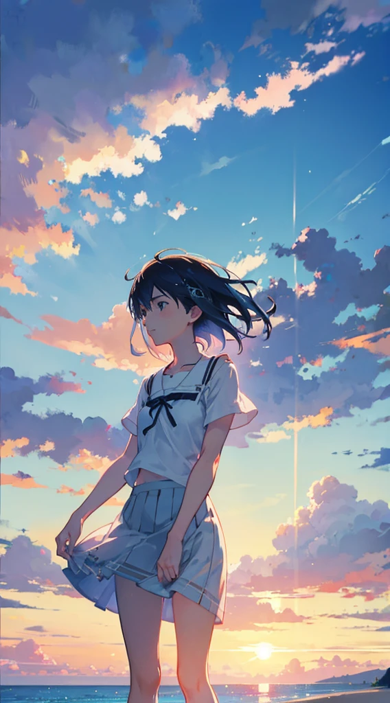 Summer, Makoto Shinkai's concept art, tumblr, magic realism, beautiful anime scenes, beautiful skies. by makoto shinkai, ( ( makoto shinkai ) ), anime background art, anime backgrounds, Makoto Shinkai's style, anime movie backgrounds, galaxy express, no humans. --v6