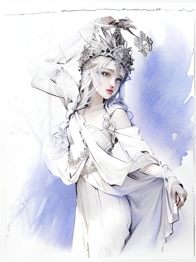drawing of a woman with a hat and a dress on, wearing toga, wearing a toga, inspired by Apelles, delicate androgynous prince, inspired by Rodolphe Töpffer, the greek goddess aphrotite, elderly greek goddess, old greek goddess, portrait of age medusa, the non-binary deity of spring, inspired by Cecil Beaton